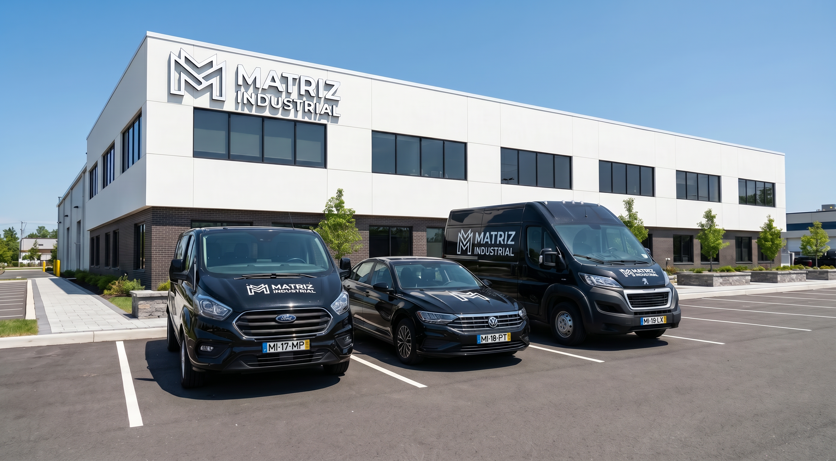 Sede e frota da Matriz Industrial - Ford E-Transit Custom, Volkswagen Jetta e Peugeot Boxer